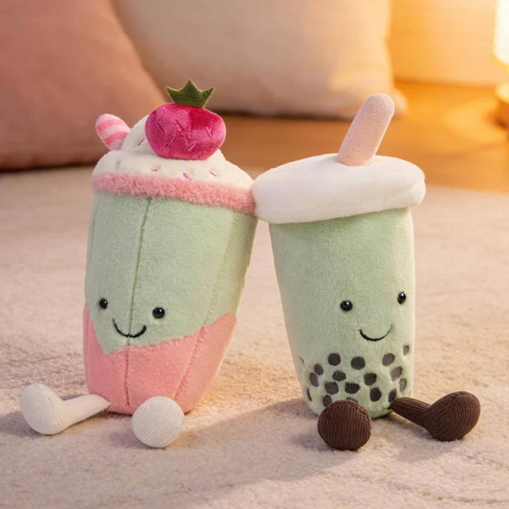 Matcha Bubble Boba Tea Pink Latte Plush Drink Stuffed Smiling Face Plushie Home Decoration Gift
