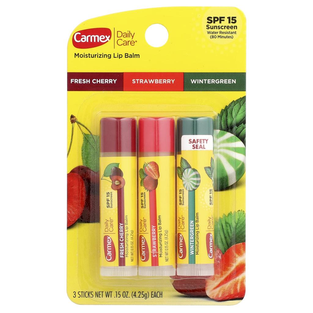 Daily Care, Moisturizing Lip Balm, Multi-Purpose, Spf 15, 3 Pack, 0.15 Oz (4.25 G) Each