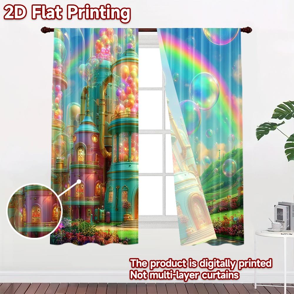 2D flat printing 2pcs Curtains Dreamy Bubbles Factory Sky Digital Printed Polyester Drapes Family Party Decoration Use for