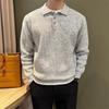 Men's Knit Sweater Autumn Winter Pullover Korean Soft Heavyweight Knit Polo Sweaters Minimalist Long Sleeve Solid Casual Top