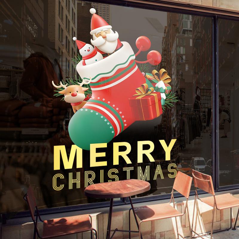 Christmas Snowman Socks New Year's Day Glass Door Window Decoration Shopping Mall Store Layout Static Wall Stickers