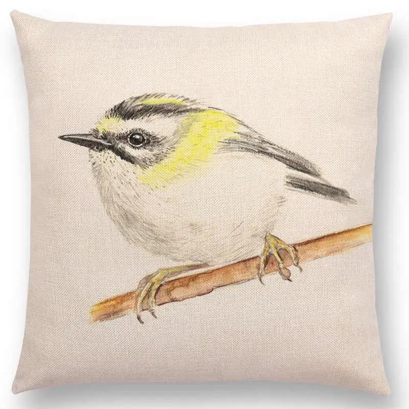 Newest Birds Painting Cushion Cover Robin Titmouse Toucan Fairy Sparrow Firecrest Cardinal Bullfinch