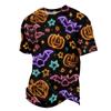 Men Casual Corduroy Short Sleeve Lightweight Breathable Round Neck Top Halloween Pattern Printed Shirt