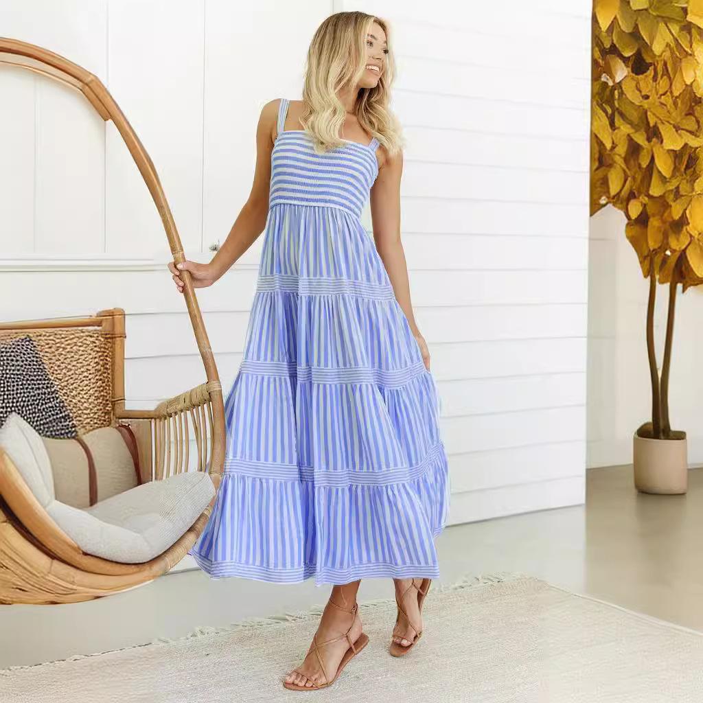 

GMXIA Летнее сексуальное полосатое платье с бретелькой через талию для отдыха для женщин XL