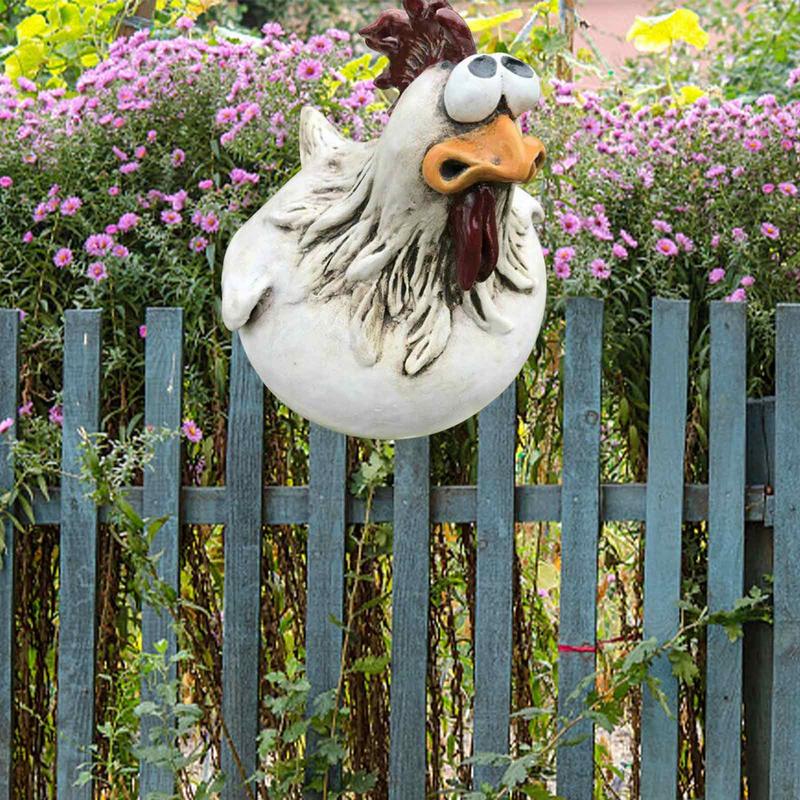 Lustiges Huhn Sitzende Zaun Deko Gartenstatuen für Zäune Hahn Wandkunst Hofskulpturen Bauernhof Terrasse Rasen Dekoration 14X13cm