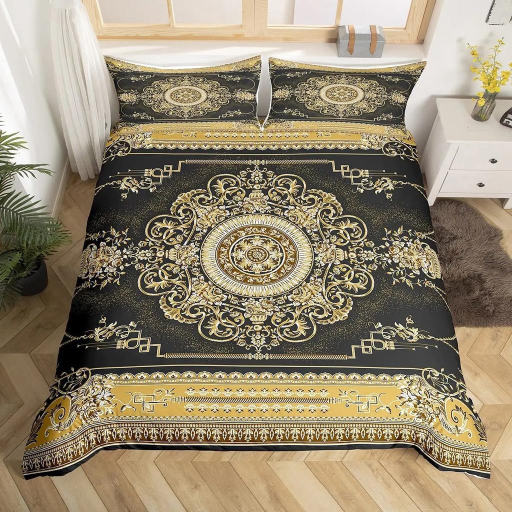 Tribal Floral Duvet Cover Set Bohemian Geometric Flowers Bedding Set Mysterious Indian Abstract Grid Quilt Cover Twin King Size