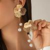 New Romantic Flower Petal Long Tassel Drop Earrings for Women Trend Imitation Pearl Hanging Piercing Earrings Wed Jewelry Gift
