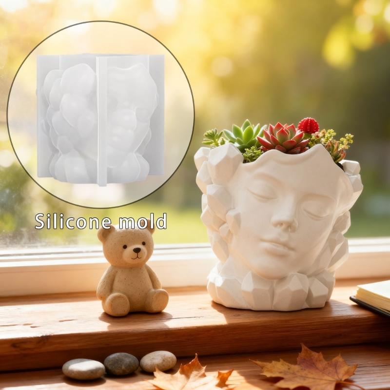 Silicone Face Flower Pot Mold For Handmade Craft Creative Garden Project Home Decoration Flowerpot Storage Box
