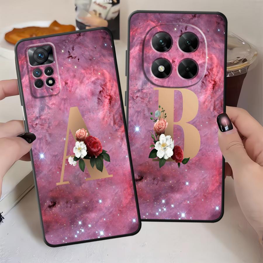 Case for Xiaomi Redmi Note 14 13 Pro Plus 9 8 7 12 11 14C K80 12C 13C A4 A5 A3 A1 10 Phone Cover A1 A2 K40 Flower Name Letter A