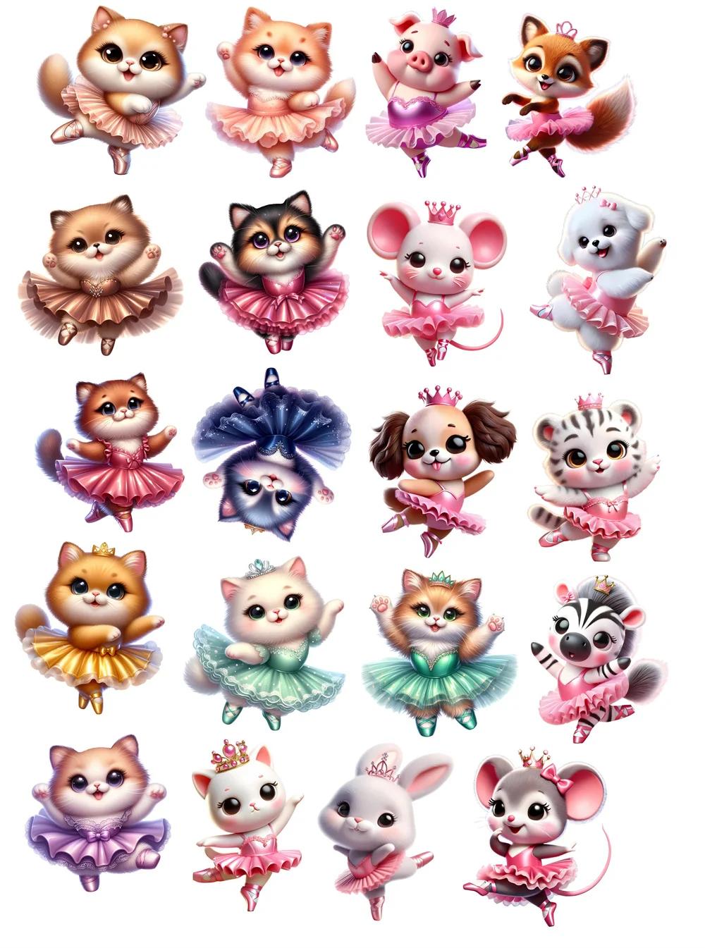 

20pcs Handbook Ballet Little Animal Kitten Stickers Retro Kraft Paper Diary Photo Album DecorativeTexture Hand-torn Paper Style білий