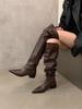 Thick Heel Black Over Knee Pile Long Boots Women's Shoes 2025 New Autumn and Winter Pointed Skinny Knight Boots