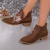 Large Size Short Boots Autumn High Heel Pointed Head V Mouth Embroidered Short Boots Women's Fashion Leather Boots Women
