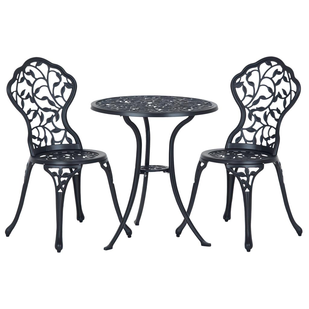 Bistro Set for 2 People, Balcony Furniture Set, Bistro Table with 2 Chairs, Black