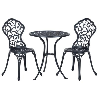Bistro Set for 2 People, Balcony Furniture Set, Bistro Table with 2 Chairs, Black