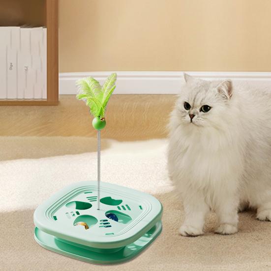 Interactive Cat Enrichment Toy Cat Maze Box with Track Balls Feather Teaser Wand Multi-Functional Puzzle Toy for Indoor Cats Entertainment