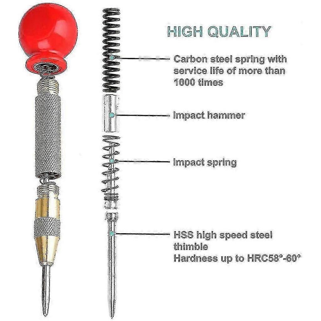 Boîte de 5" Perforateur auto-centreur à ressort Laiton Outil à main Trou central Perforateur à tracer l'acier pour Bois Métal Plastique Perforateur avec coussinet