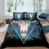 Cow Skull Duvet Cover Queen Sunflower Cattle/Bull Skeleton Bedding Set Botanical Floral Leaves Boho Tribal Polyester Quilt Cover