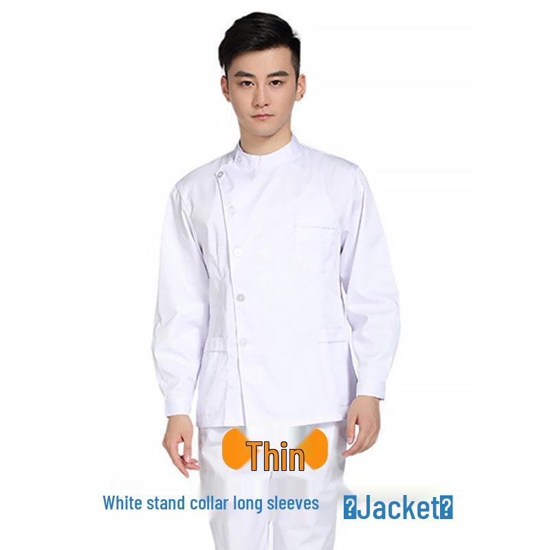 Tandvårdsarbetskläder: Unisex Tvådelat Set med Ståkrage, Sidoknäppning och Vit Rock med Lång/Kort Ärm