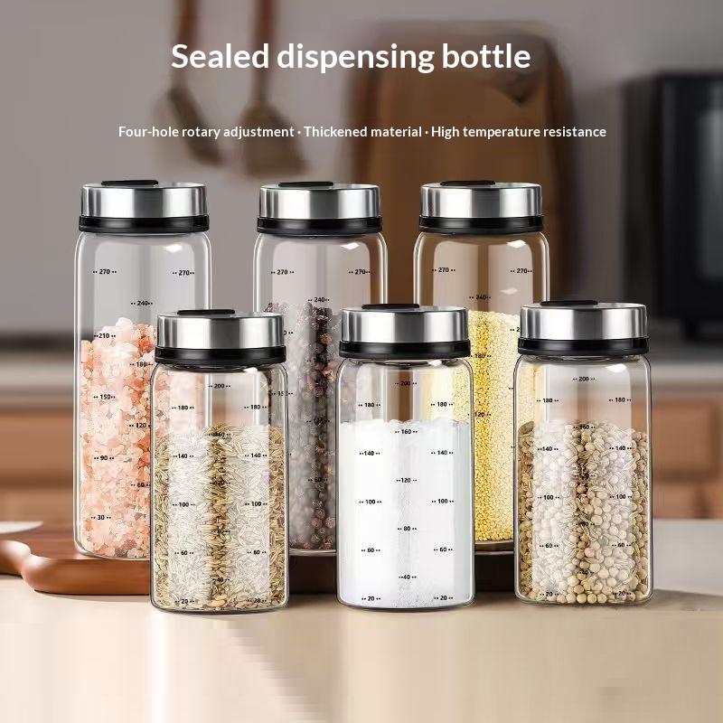200/300/500 ml Vysokoborosilikátové sklo Nádoba na koření Sůl Sezam Pevné koření Uzavíratelná láhev Pepř Kořenka s otočným víčkem