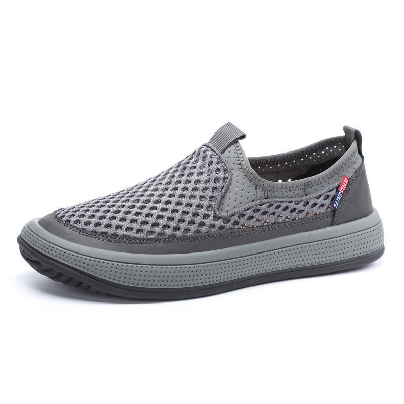 Shoes Men's summer breathable one-pedal mesh trendy shoes deodorant, non-slip and wear-resistant hollowed-out casual cloth shoes