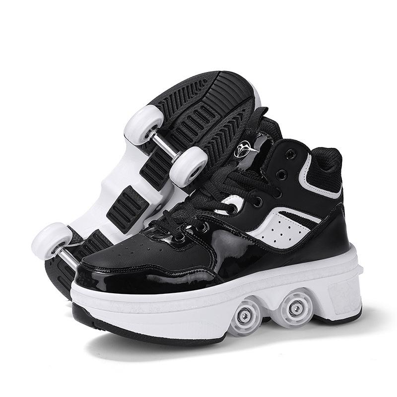 Kids Roller Skate Shoes Parkour Boys Girls 4 Wheels Detachable Casual Running Fashion Deformation Outdoor Skating Shoes