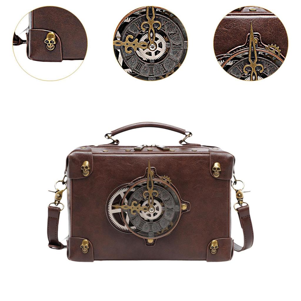 Steampunk Crossbody Bag with Adjustable Strap Trendy Lightweight Costume Accessory PU Leather Satchel for Party Commuting Work