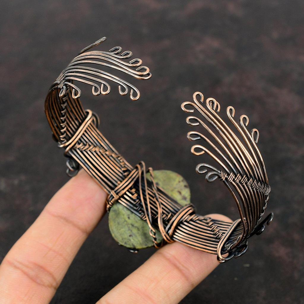 Dragon Bloodstone Bangle Copper Wire Wrapped Gemstone Cuff Bracelet Adjustable Bangle Handmade Wire Wrapped Jewelry Copper Jewelry For Gift