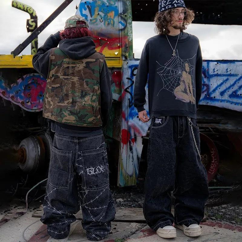 Jeans STREETRICH Y2k High Street Hip Hop Larghi a Gamba Larga Pantaloni Casual Pantaloni da Uomo Jeans Street Wear Pantaloni Stampati Stile Gotico