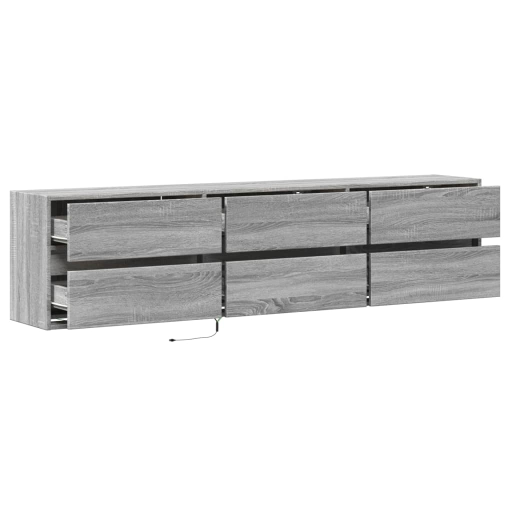 Wall Mounted TV Cabinet with LED Lighting Grey Sonoma 180 x 31 x 45 cm