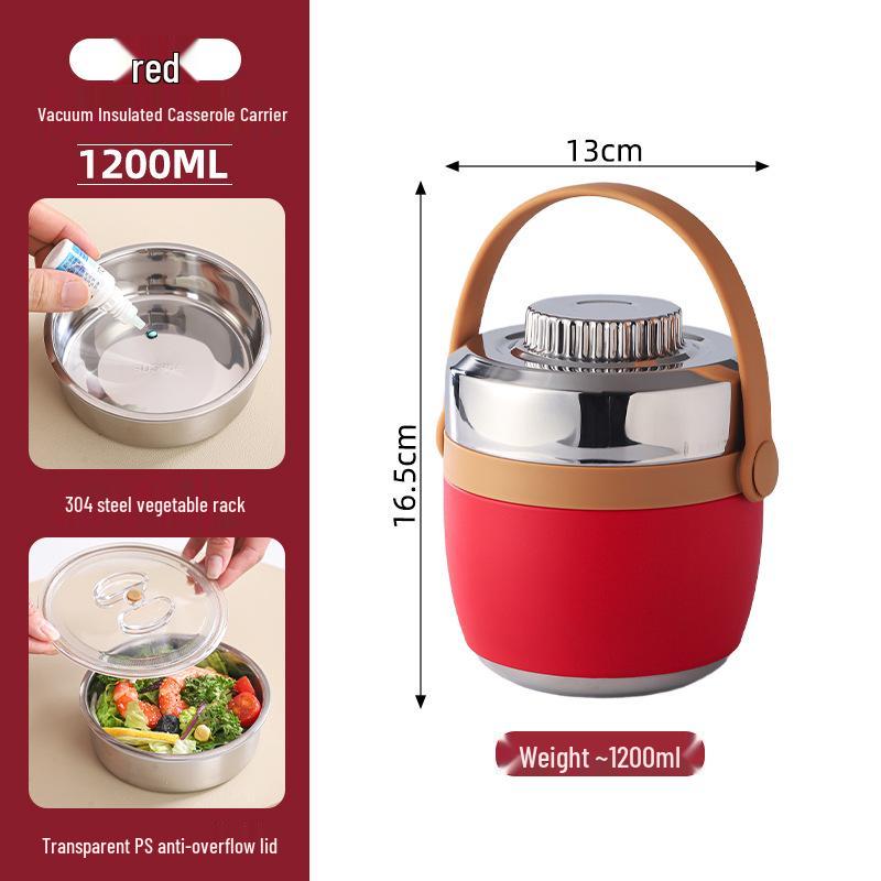 304 Stainless Steel Insulated Double-Layer Lunch Box with Portable Handle and Custom Logo