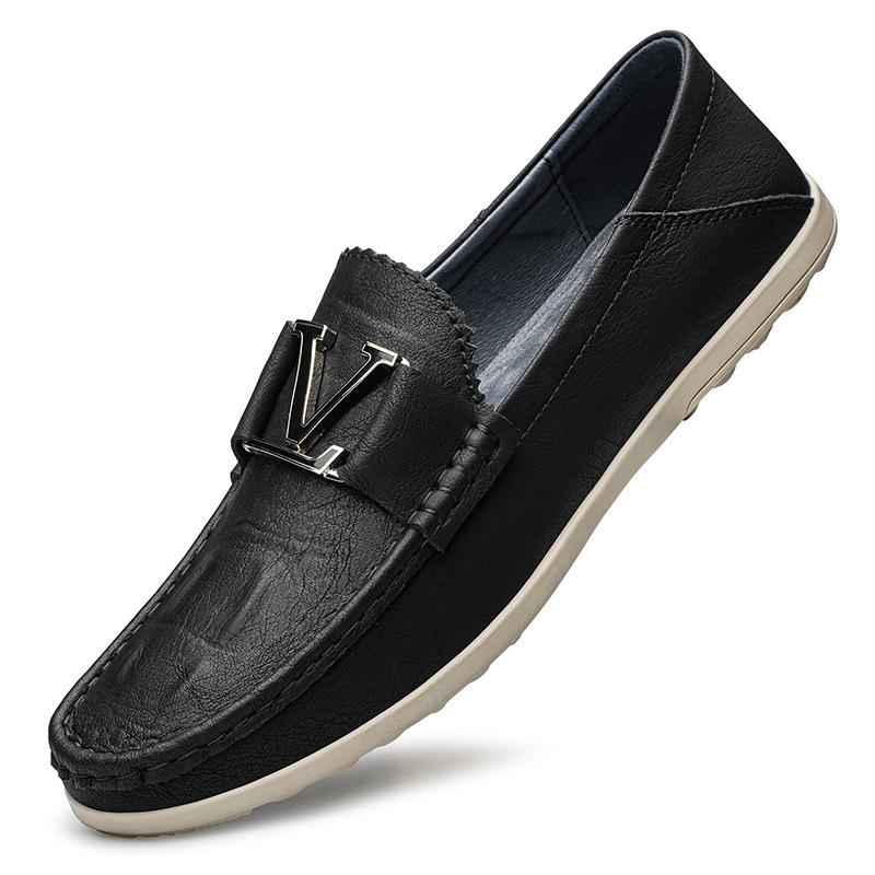 Doudou Shoes Men's Soft Soles, Cowhide Shoes Men's One-pedal Round Head Versatile Soft Leather Casual Shoes