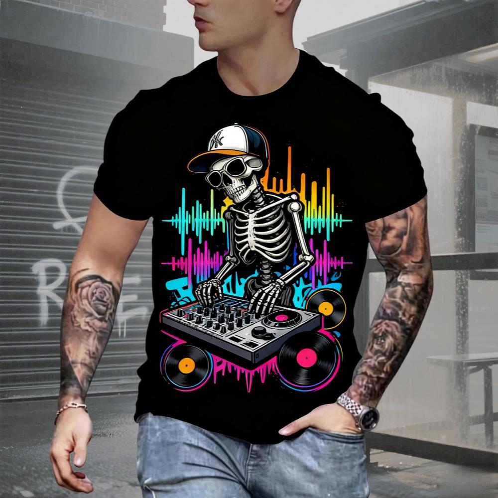 Summer AI Fashion Men's Skull Printed T-Shirts Breathable Short Sleeve Tee O-Neck Men's Clothing Vintage Comfort Y2k Women's Clothes
