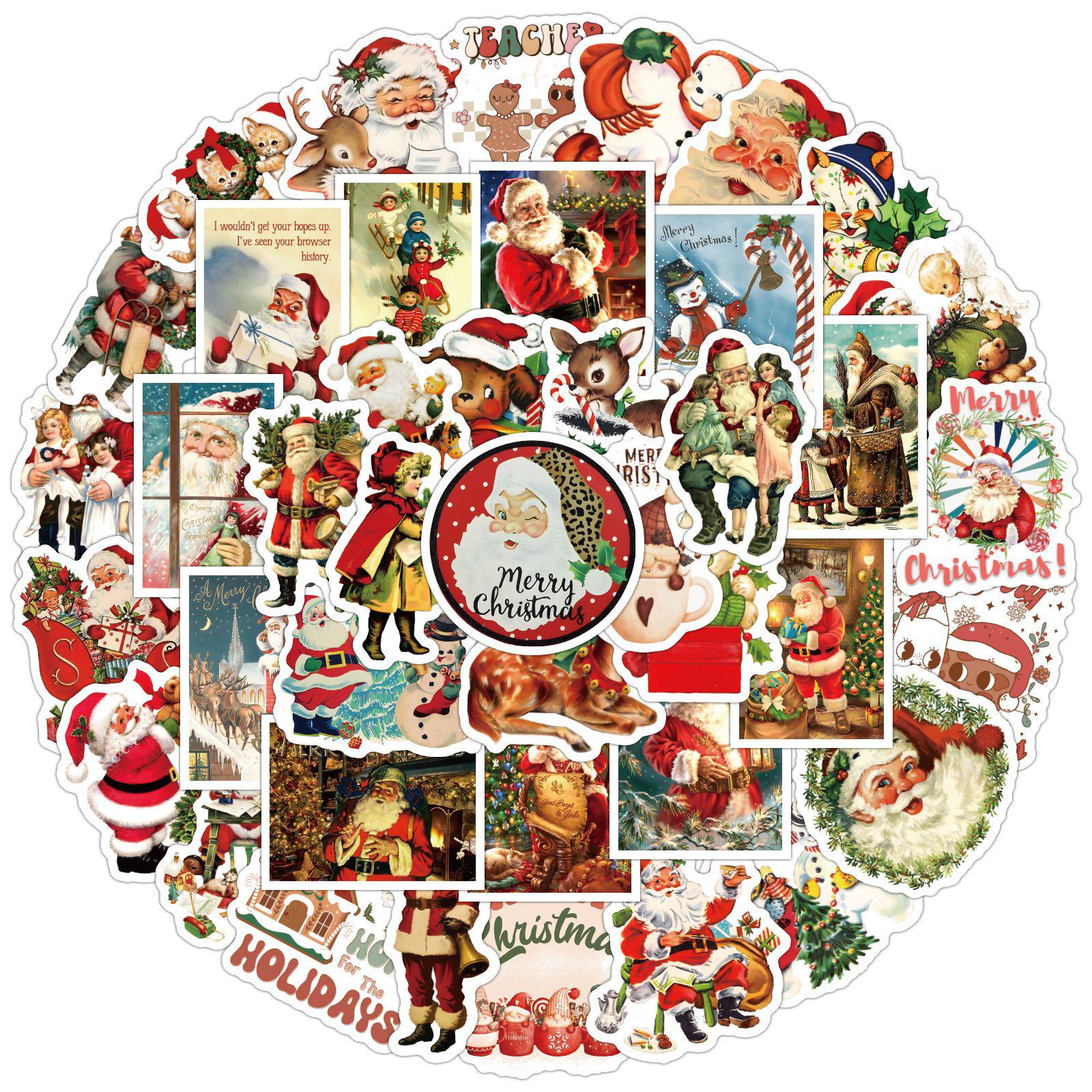 

60PCS Retro Cartoon Christmas Waterproof Stickers for Journal, Stationery, Water Bottles, and Computers