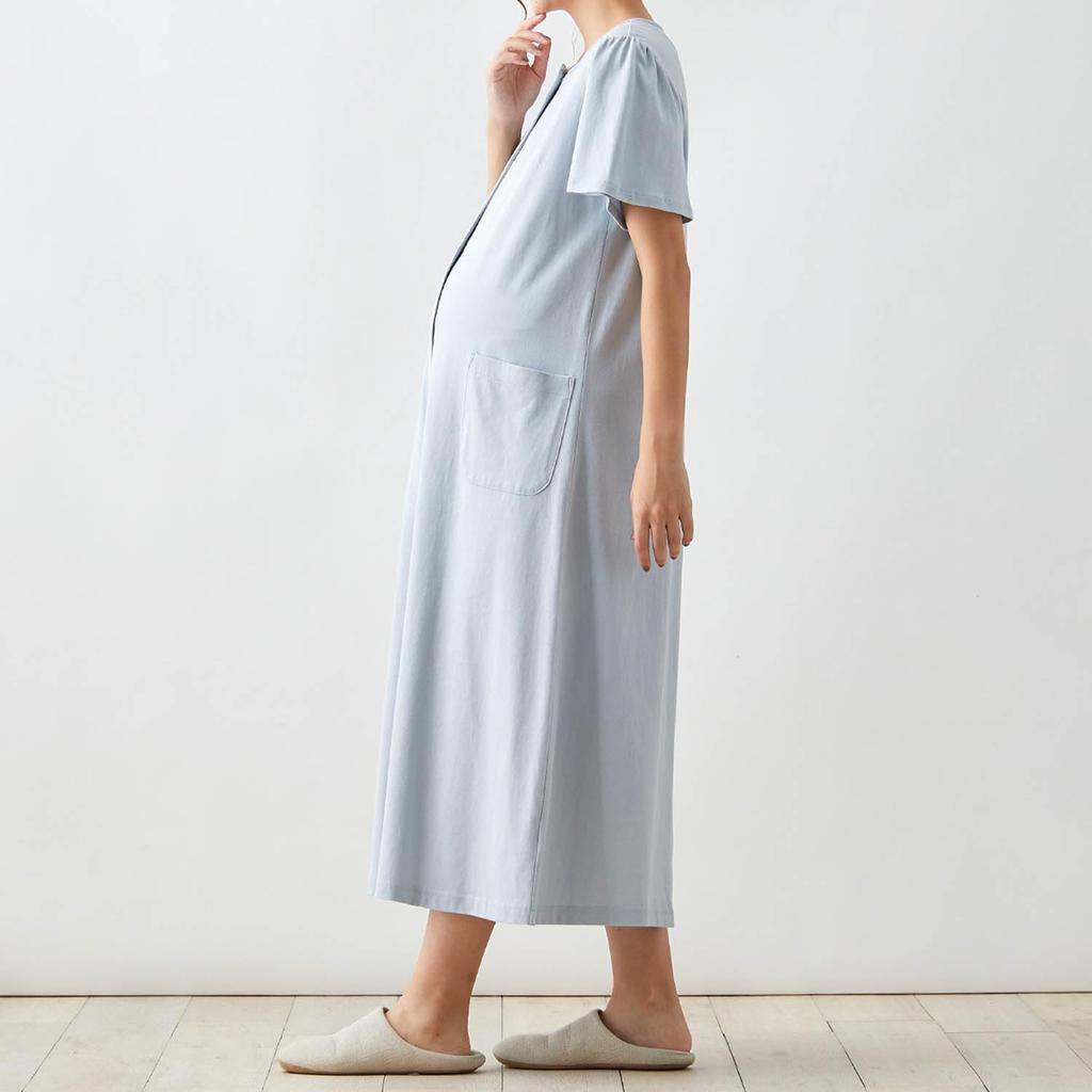 Maternity Front Short Maternity Maternity Sizes [Belle Maison] Pajamas, Opening, Sleeve, One-Piece, 2-Way, Cotton, Absorbent, Quick-Drying,