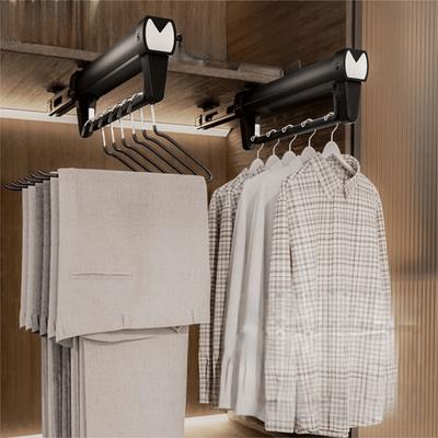 Durable Heavy Duty Aluminum Alloy Pants Rack Hanging Extendable Pull-out Pants Rack Space Saving Clothes Storage Rod for Home