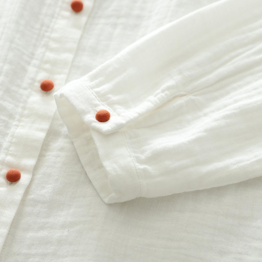 Ženy Bílé Košile Dvojité Halenky z bavlněné příze Dlouhý rukáv Barva Knoflíček Dámské topy Dámské oblečení 2024 Jaro Nové příchody