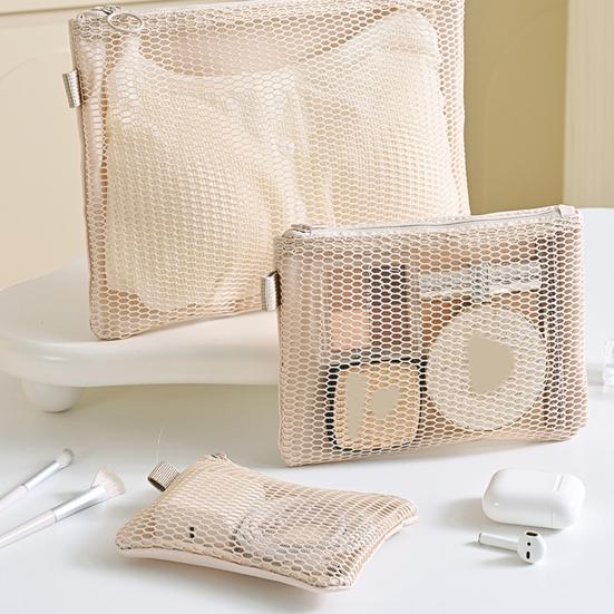 Mesh Storage Bag with Zipper Lightweight Breathable Makeup Bag Double Layer Large Capacity Storage Pouch for Travel And Business Trips
