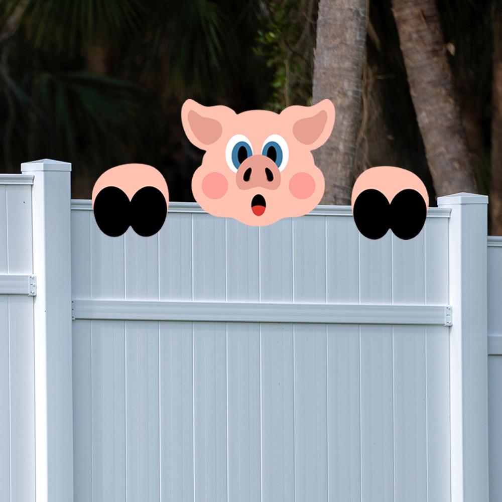 Cartoon Animal Peeking Outdoor Fence Decoration Sign