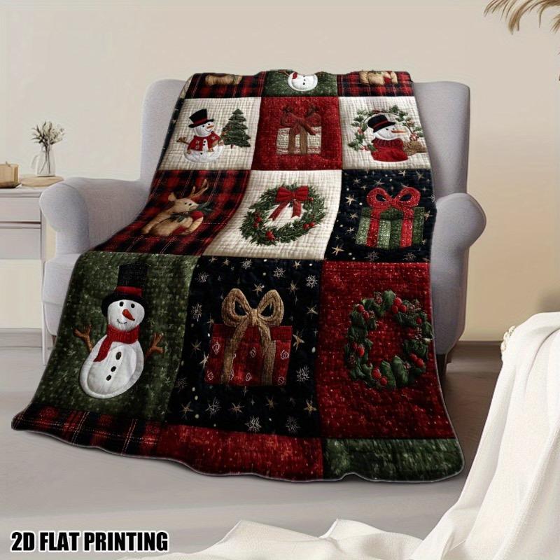 1pc Christmas Quilted Joy Flannel Throw Blanket – Ultra-Soft and Cozy – Perfect for Bed Sofa Chair and Office – Ideal for All