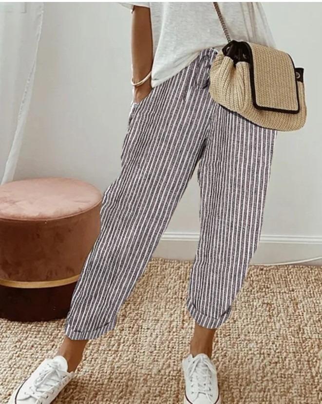 Women s Mid Rise Striped Printed Jogger Pants Loose Fit Polyester Casual Trousers Japanese Korean Spring Daily Long Pants S