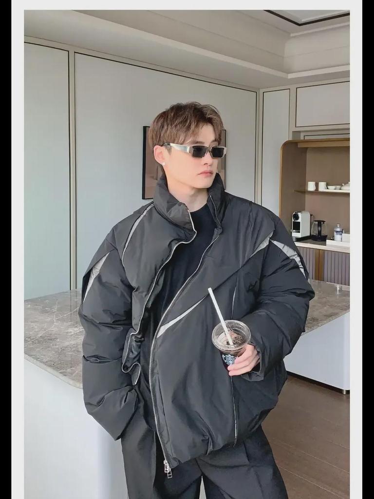 Unisex Trendy Pleated Stand Collar Cotton Jacket - Stylish and Warm Winter Coat