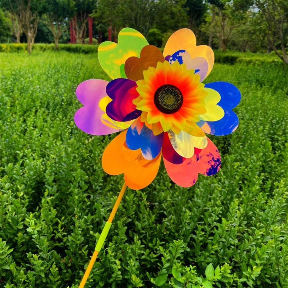 PVC Rotating Sunflower Wind Spinner Stake Standing Lawn Flower Pinwheel  Outdoor Party Picnic Decor