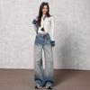 Autumn Gradient Retro Women's High Waist Wide-Leg Jeans - Hong Kong Style, Floor-Length Pants