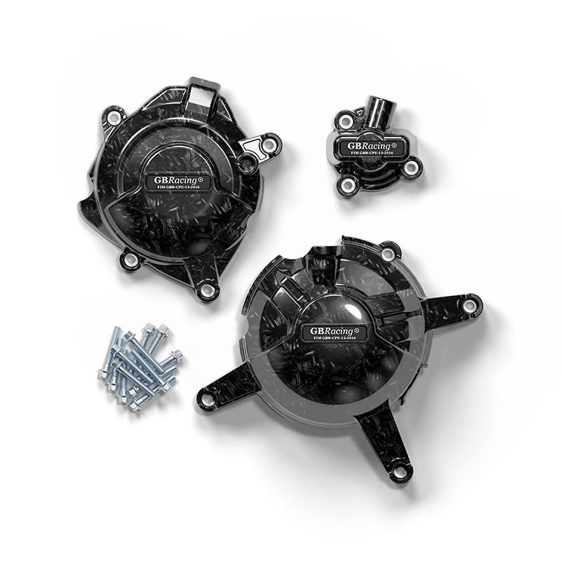 GBRacing Engine Guard Cover Set Yamaha R3 R25 MT-03 2015-2022 Crash Protection Black Carbon Fiber Forged Texture