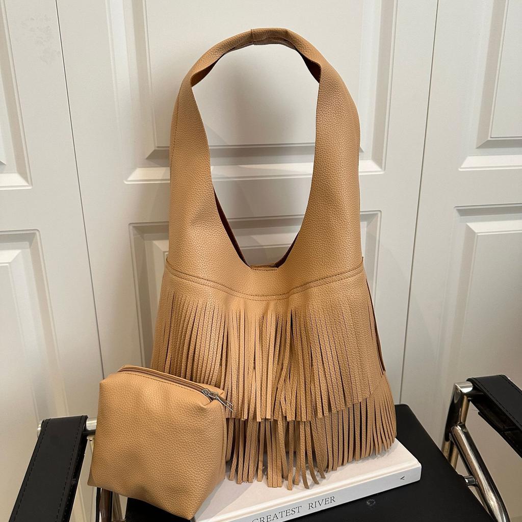 Retro Trendy Fringed Bag Women's Bag 2025 New Casual Large-capacity Underarm Shoulder Portable Bucket Bag
