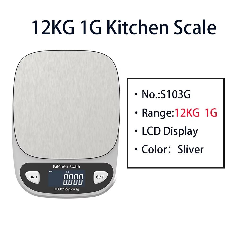 Waterproof Stainless Steel Scale LCD Display Digital Electronic Kitchen Scale 12kg/1g 6kg/0.1g  Measuring Weighing Baking Tool