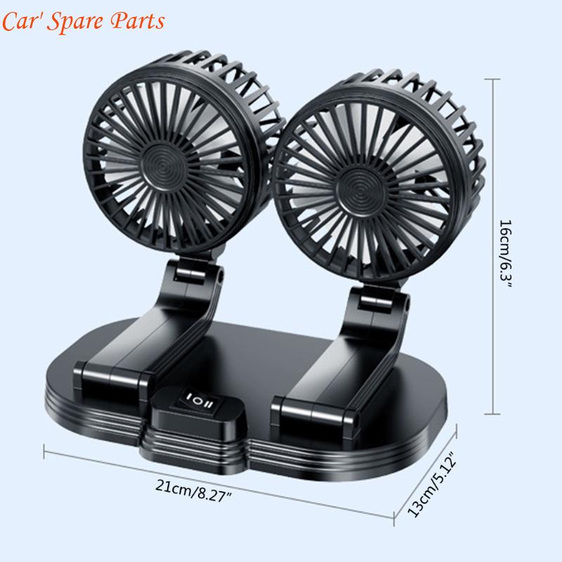 Y4UA Car Dual Head Fan 360° Rotation 2 Gear Adjustable Cooling Fan for Vehicles Office Dashboard Mount USB Powered Cooler Fan