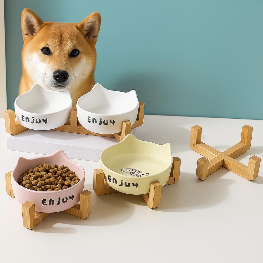Cute Cat High Foot Bowl Prevent Tipping Dog Food Feeding Basin Pet Bowl  Neck Protection