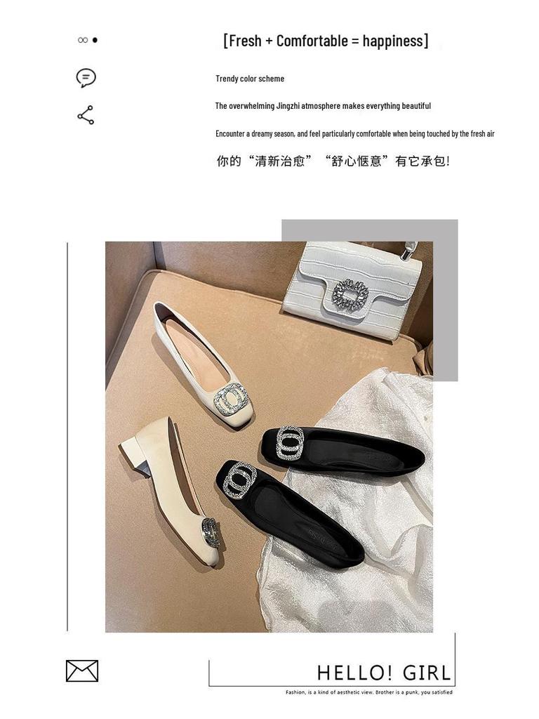 2025 Women's Chunky Heel Square Toe Versatile Low-Cut Shoes, Plus Size 41—43, Perfect for Work and Commute.