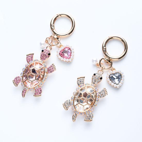 Keychain Sparkling Rhinestones Turtle Shape Bag Ornament with Faux Pearls Decor Bags Keys Decoration